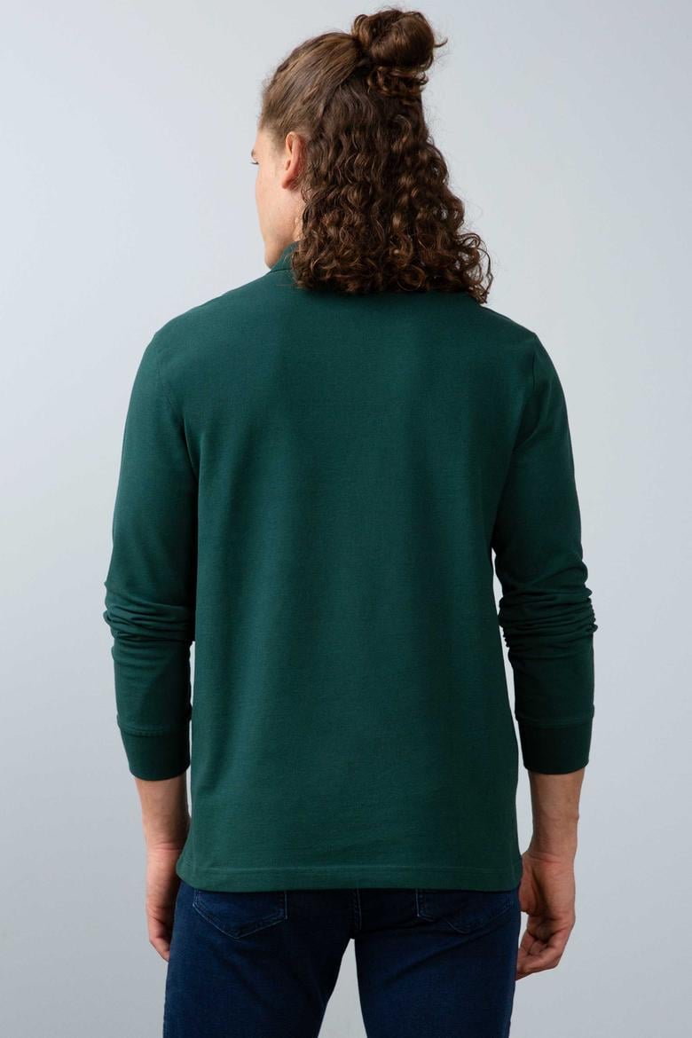 Erkek Koyu Yeşil Polo Yaka Sweatshirt Basic - 50213673097