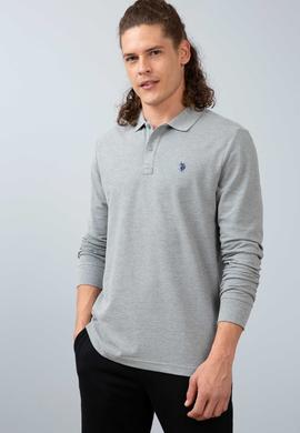 Erkek Gri Melanj Polo Yaka Sweatshirt Basic - 50213673122