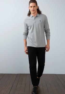 Erkek Gri Melanj Polo Yaka Sweatshirt Basic - 50213673122