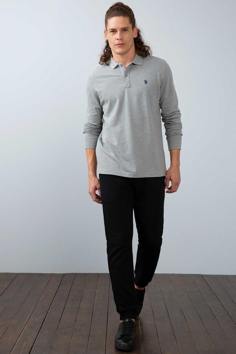 Erkek Gri Melanj Polo Yaka Sweatshirt Basic - 50213673122