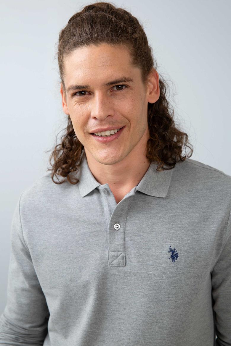 Erkek Gri Melanj Polo Yaka Sweatshirt Basic - 50213673122