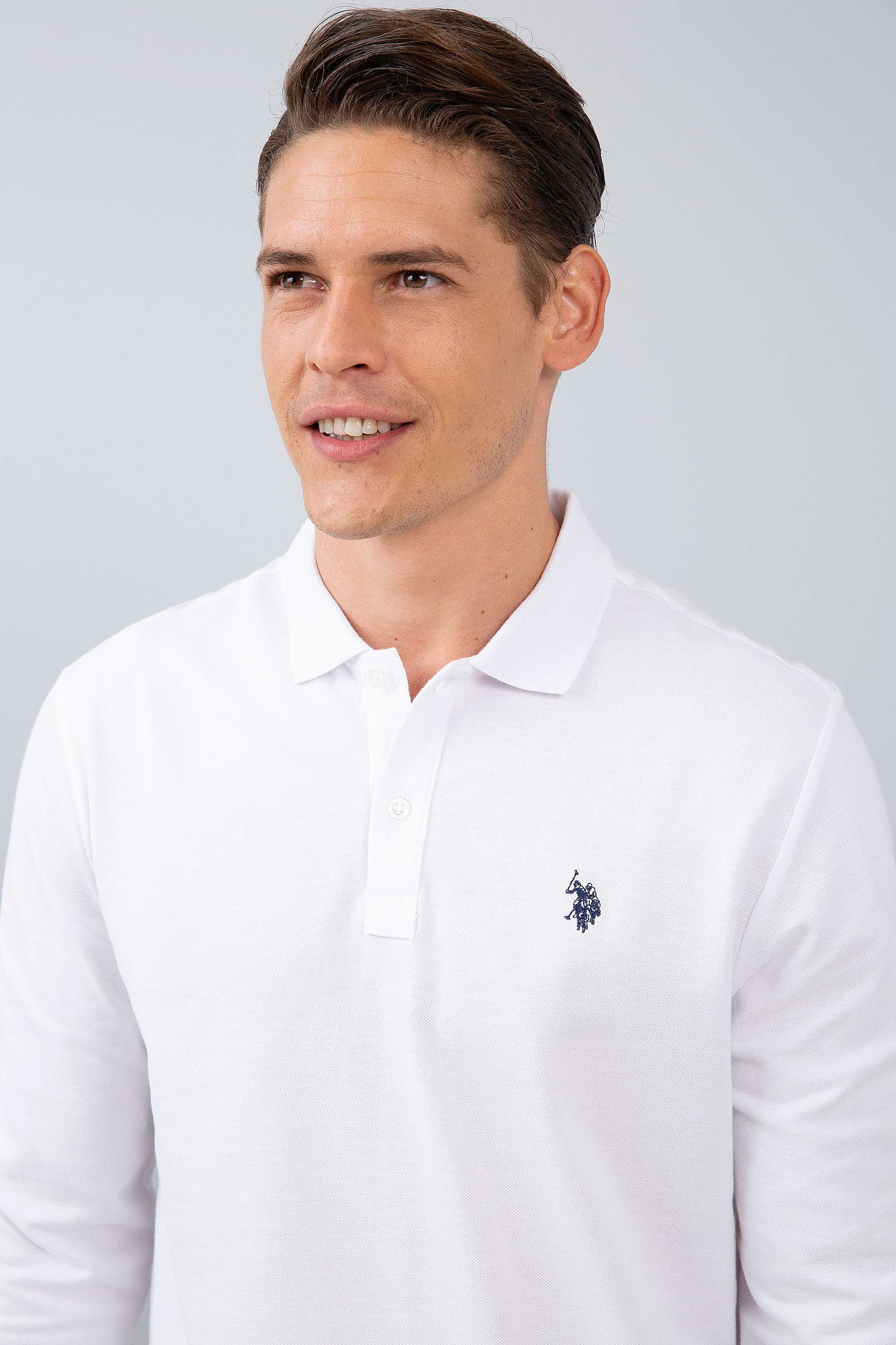 Erkek Beyaz Polo Yaka Sweatshirt Basic