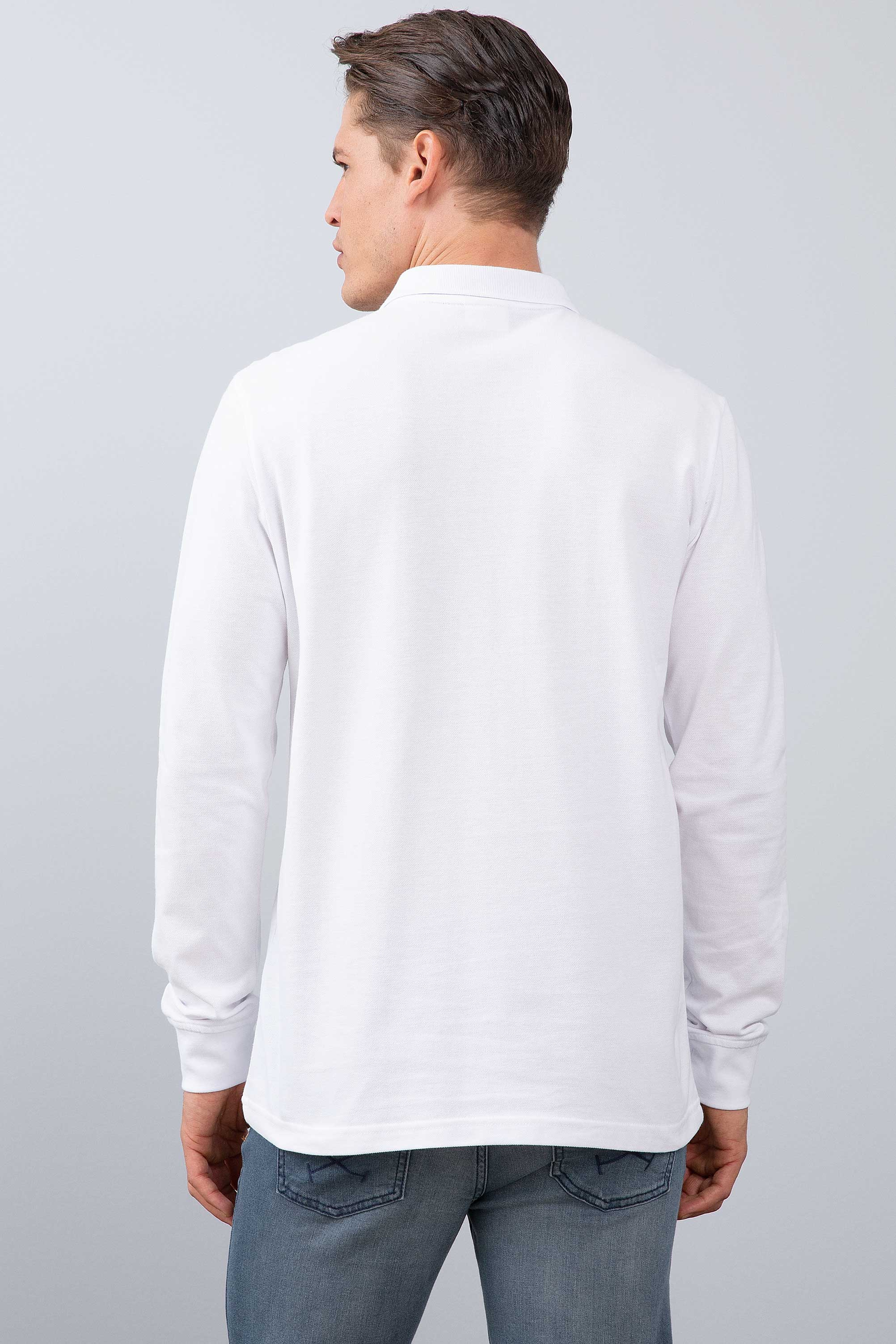 Erkek Beyaz Polo Yaka Sweatshirt Basic