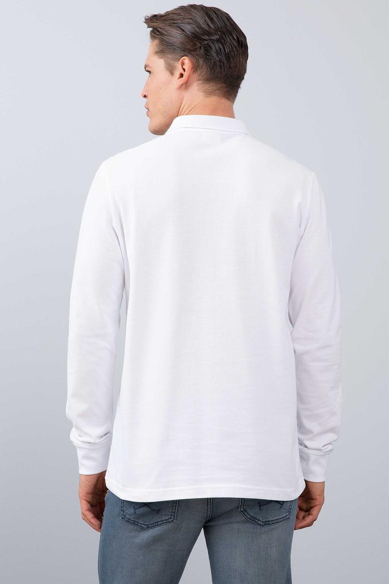 Erkek Beyaz Polo Yaka Sweatshirt Basic - 50213673029