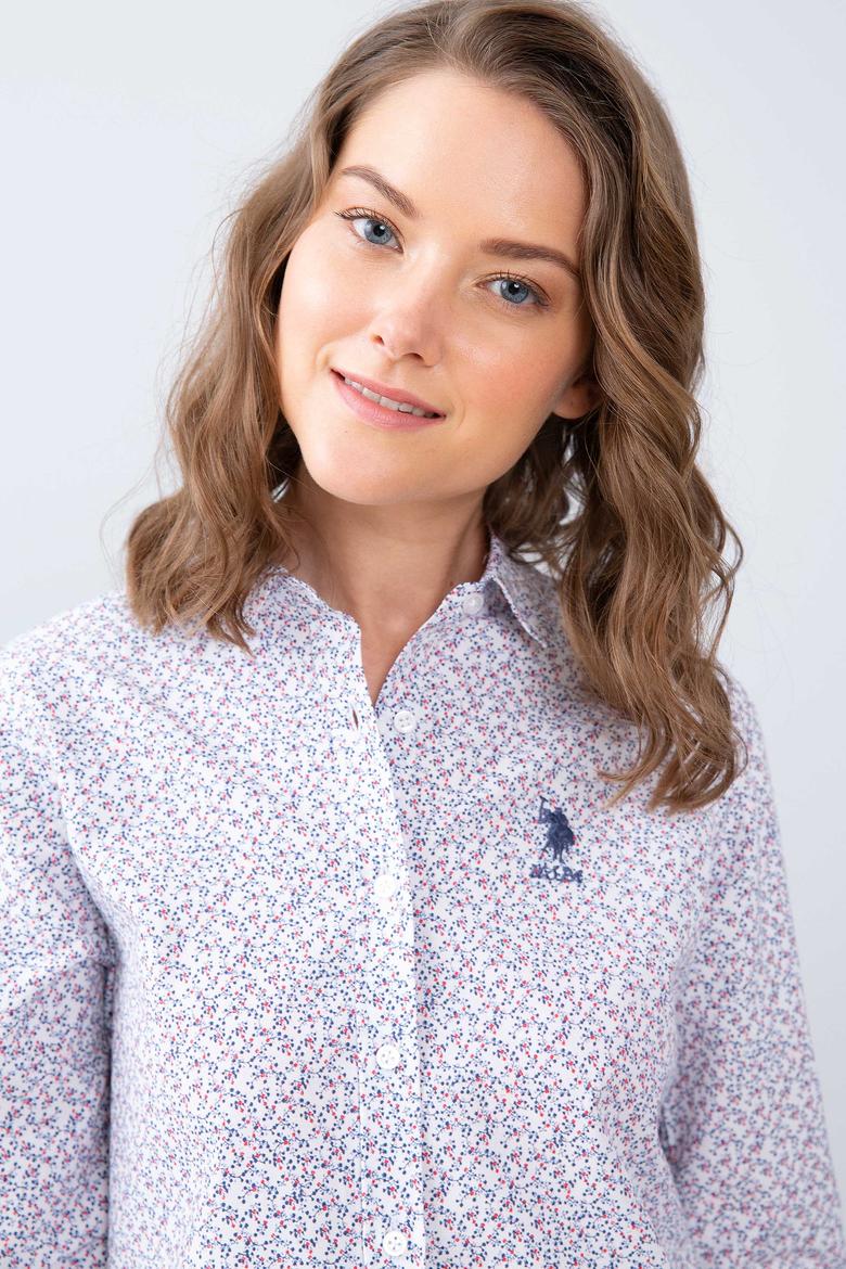 Kadın Kırmızı Desenli Gömlek Uzunkol - 50213880002