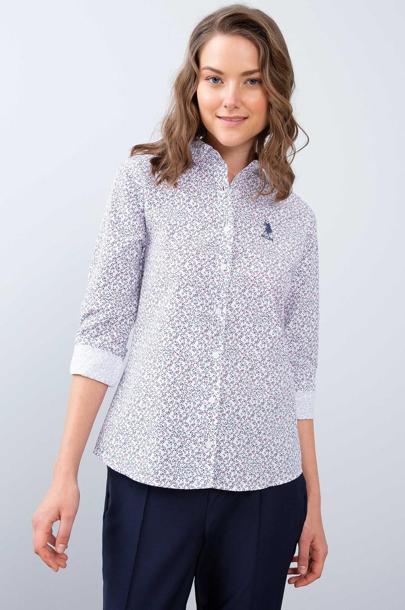 Kadın Kırmızı Desenli Gömlek Uzunkol