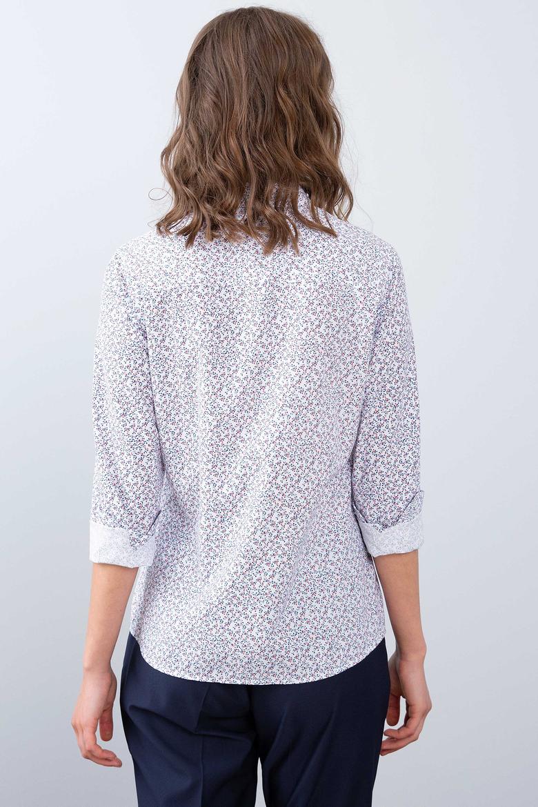 Kadın Kırmızı Desenli Gömlek Uzunkol - 50213880002