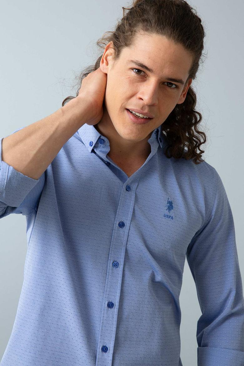 Erkek Mavi Gömlek Uzunkol