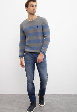 Erkek Gri Melanj Bisiklet Yaka Triko Kazak - 50205684017