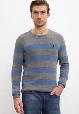 Erkek Gri Melanj Bisiklet Yaka Triko Kazak - 50205684017