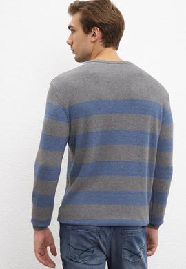 Erkek Gri Melanj Bisiklet Yaka Triko Kazak - 50205684017