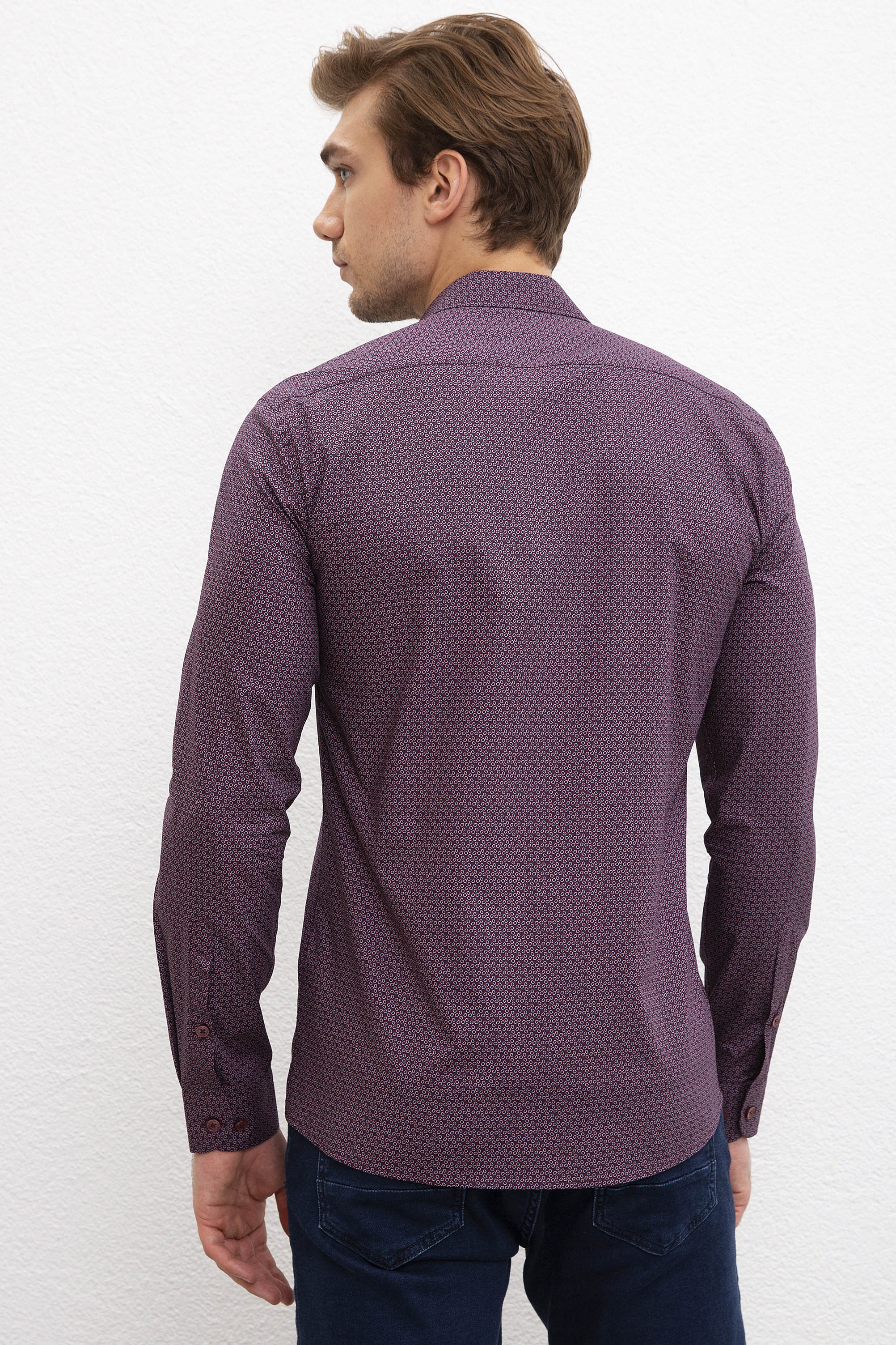 Erkek Bordo Uzun Kollu Gömlek - Image 3