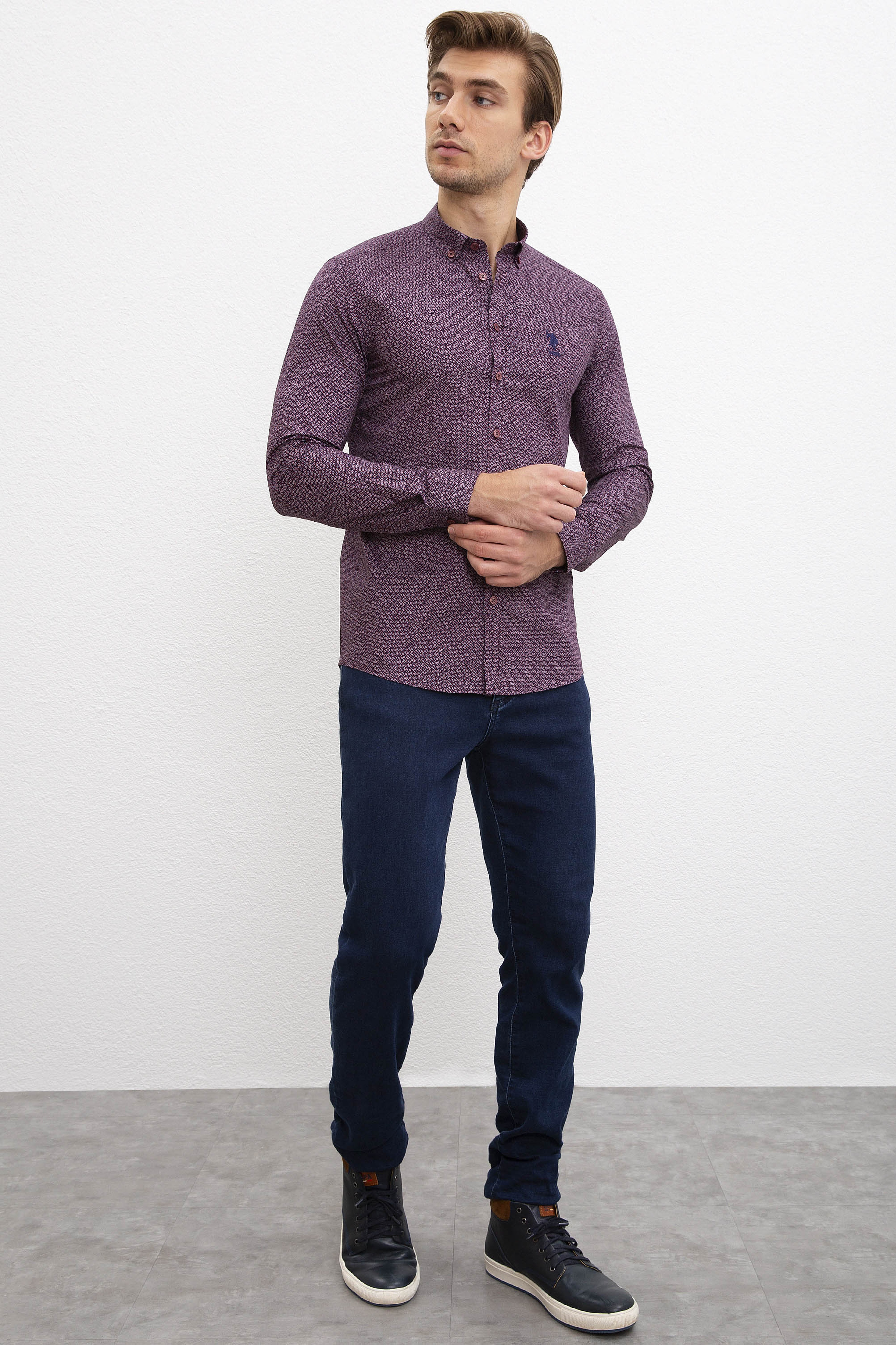 Erkek Bordo Uzun Kollu Gömlek - Image 4