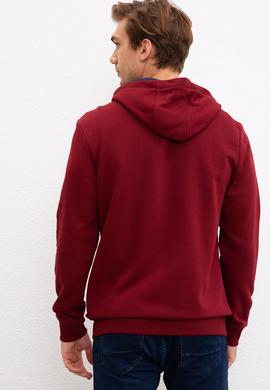 Erkek Bordo Kapüşonlu Fermuarlı Sweatshirt - 50207316061