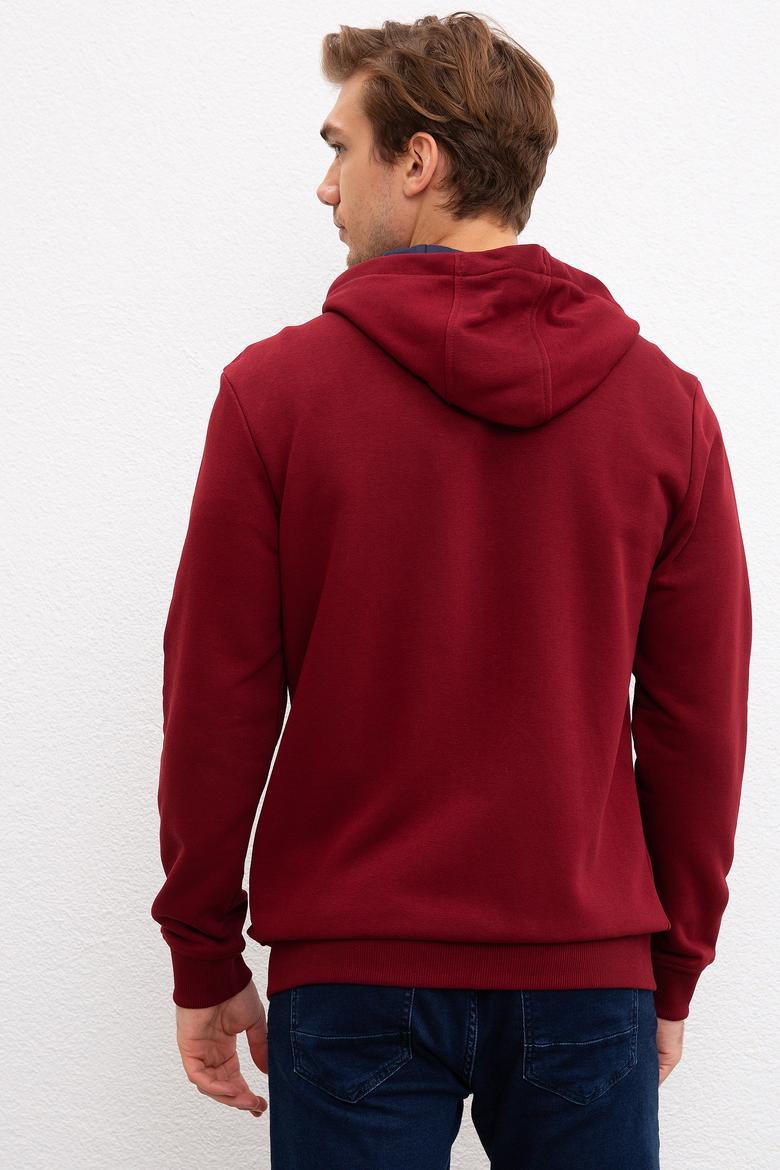 Erkek Bordo Kapüşonlu Fermuarlı Sweatshirt - 50207316061