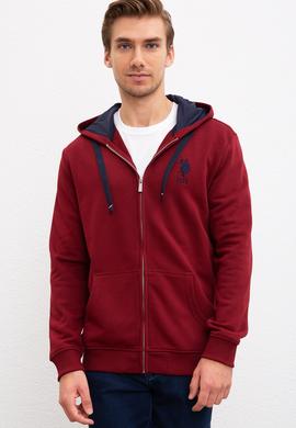 Erkek Bordo Kapüşonlu Fermuarlı Sweatshirt - 50207316061