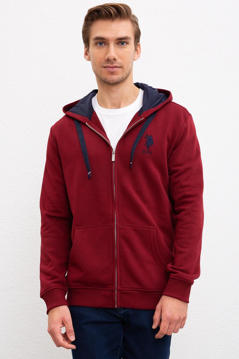 Erkek Bordo Kapüşonlu Fermuarlı Sweatshirt