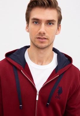 Erkek Bordo Kapüşonlu Fermuarlı Sweatshirt - 50207316061