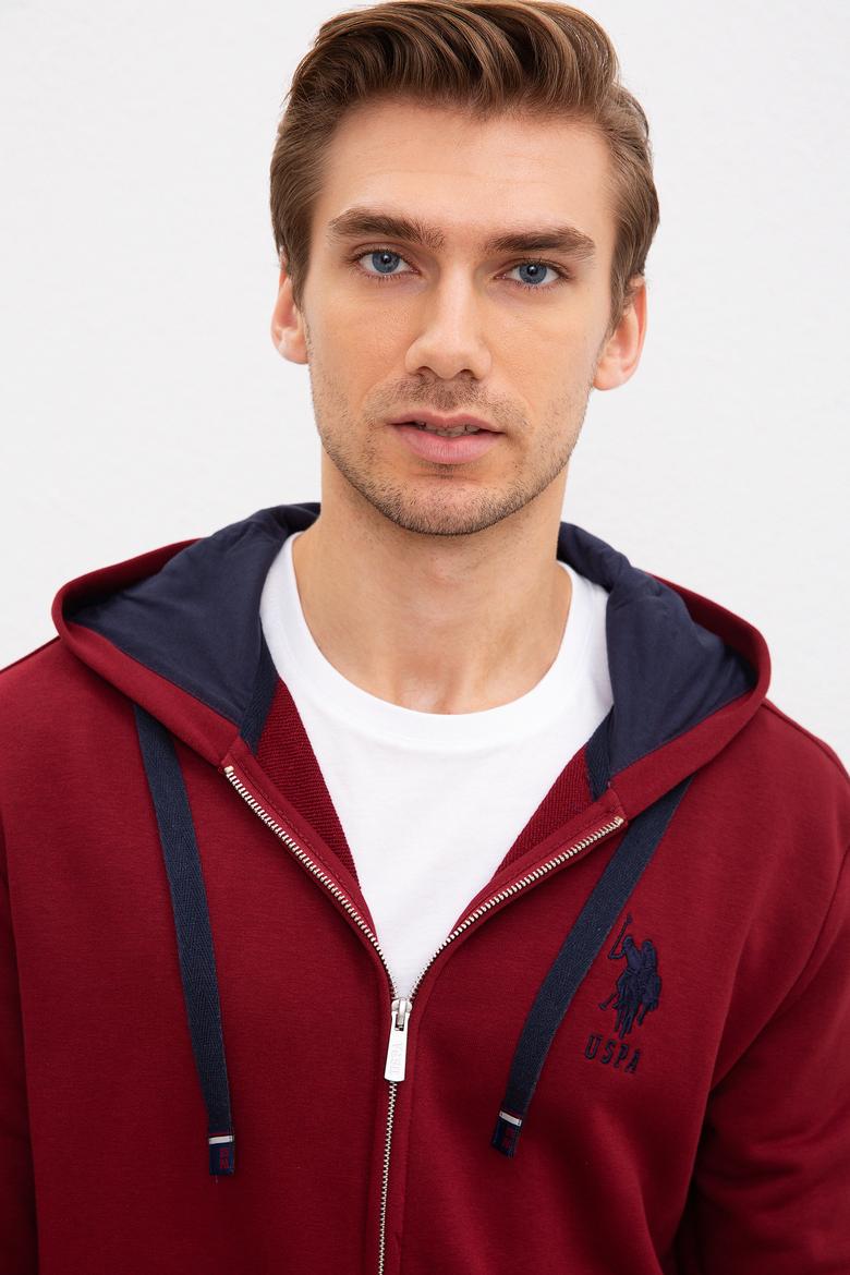 Erkek Bordo Kapüşonlu Fermuarlı Sweatshirt - 50207316061