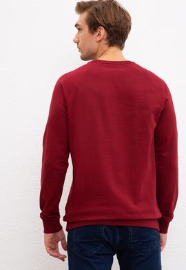 Erkek Bordo Bisiklet Yaka Sweatshirt Basic - 50207317061