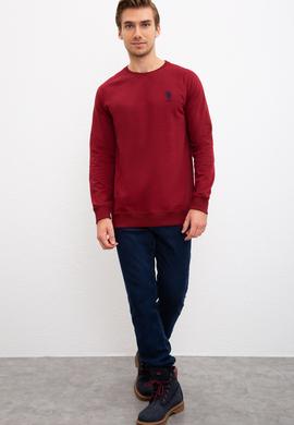 Erkek Bordo Bisiklet Yaka Sweatshirt Basic - 50207317061