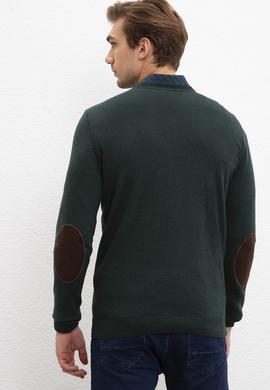 Erkek Koyu Yeşil V-Yaka Triko Kazak Basic - 50207651086