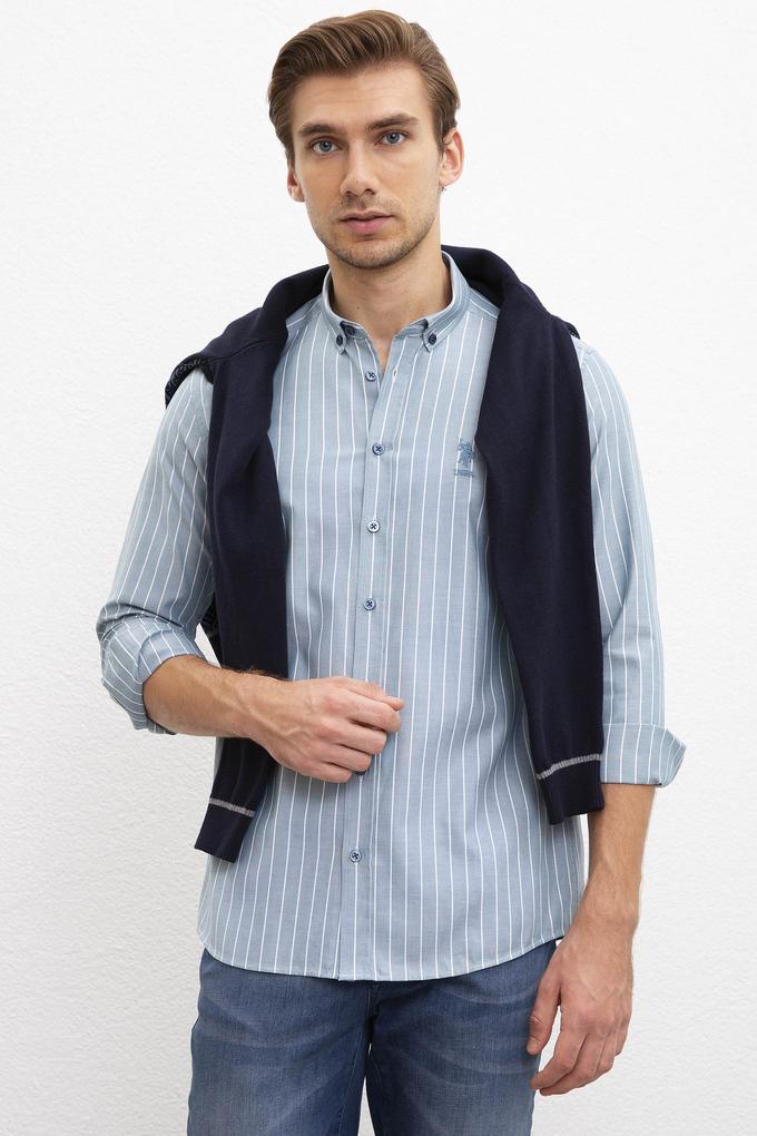 Erkek Mavi Gömlek Uzunkol