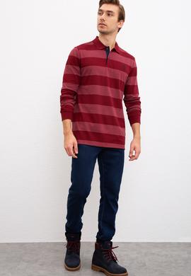 Erkek Bordo Polo Yaka Sweatshirt - 50208667036