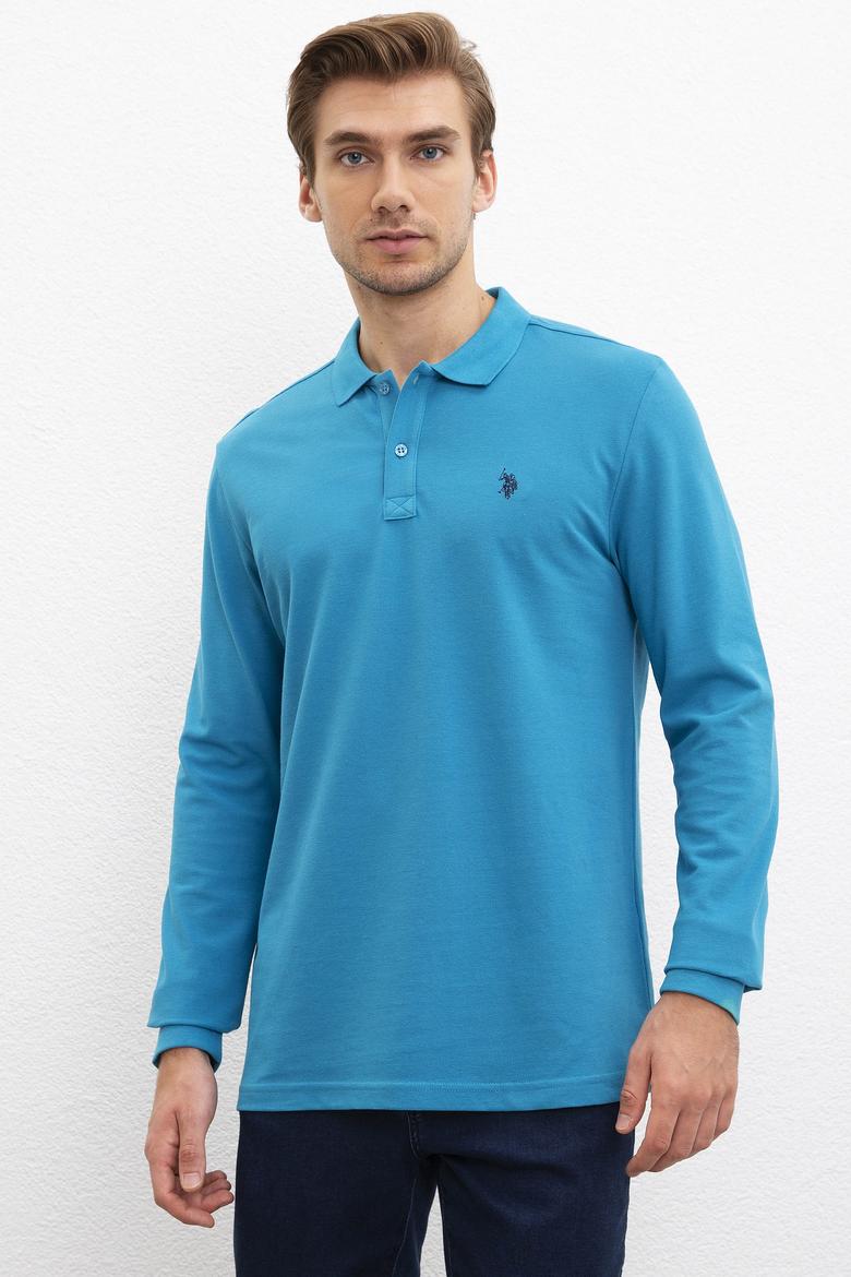 Erkek Petrol Polo Yaka Sweatshirt Basic