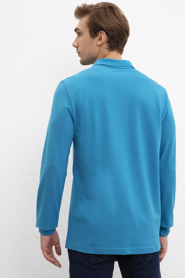 Erkek Petrol Polo Yaka Sweatshirt Basic - 50209199066