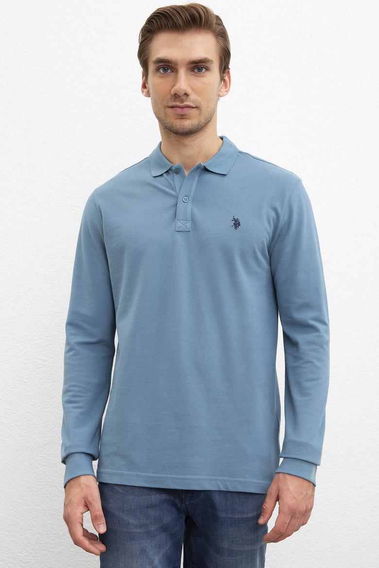 Erkek Mint Yeşili Polo Yaka Sweatshirt Basic