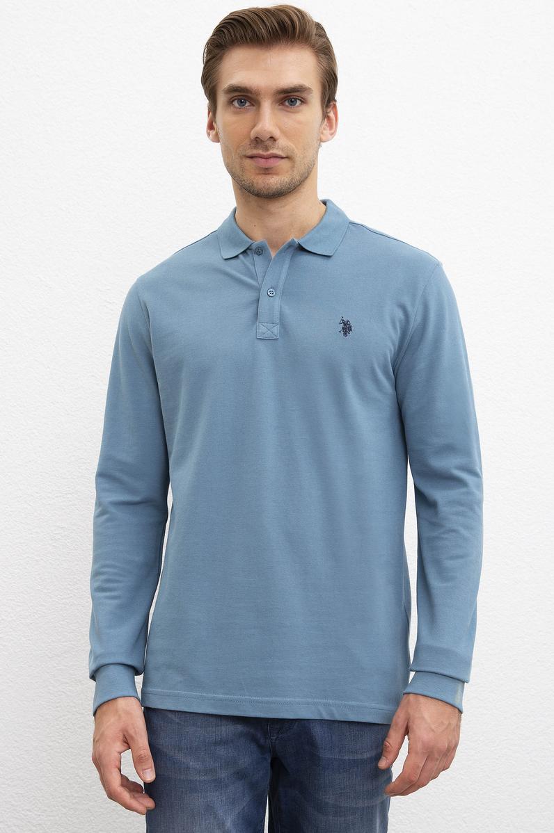 Erkek Mint Yeşili Polo Yaka Sweatshirt Basic