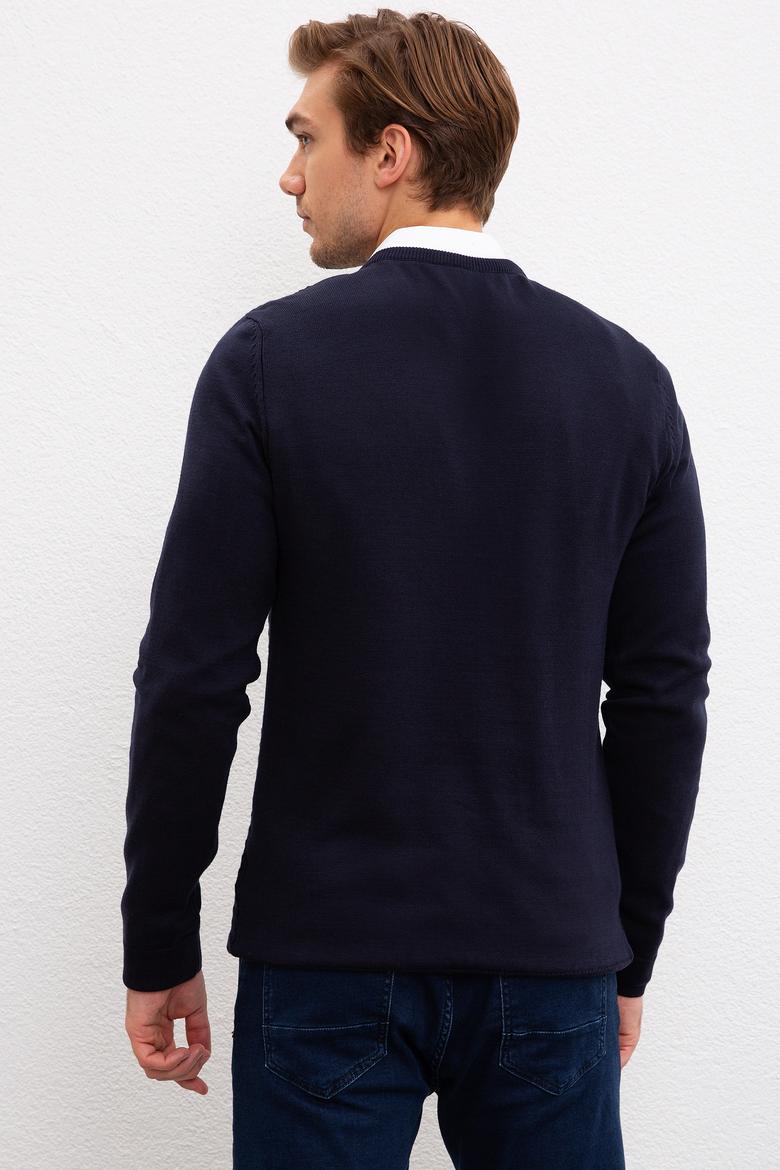 Erkek Lacivert V Yaka Basic Triko Kazak - 50210287003