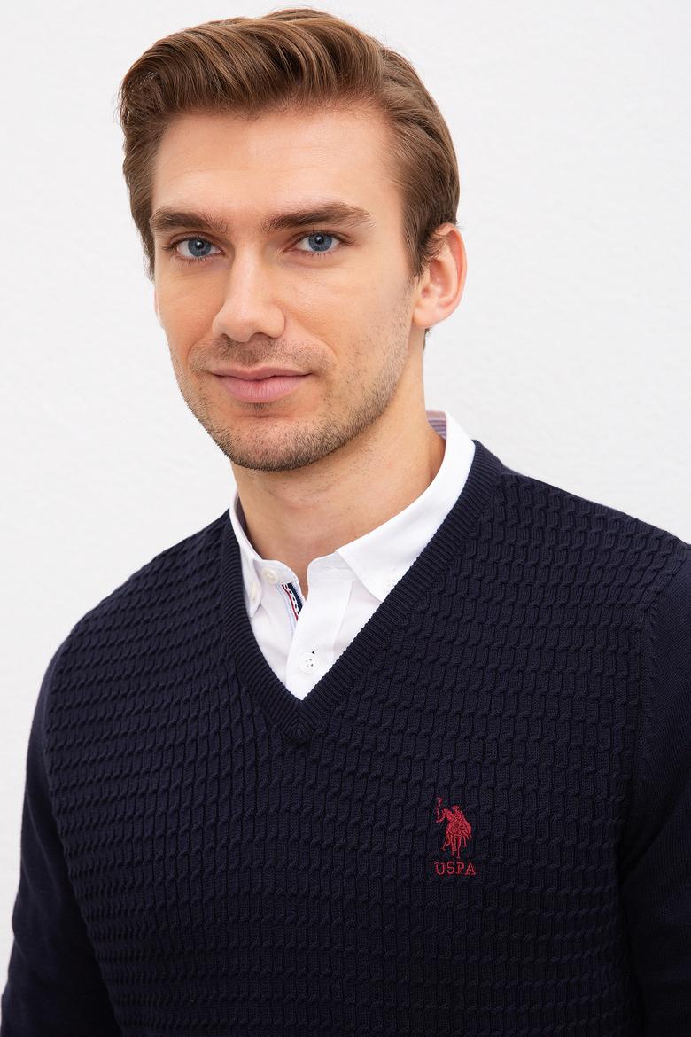 Erkek Lacivert V Yaka Basic Triko Kazak - 50210287003