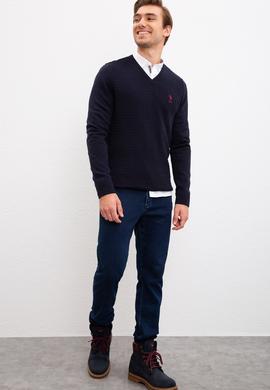 Erkek Lacivert V Yaka Basic Triko Kazak - 50210287003