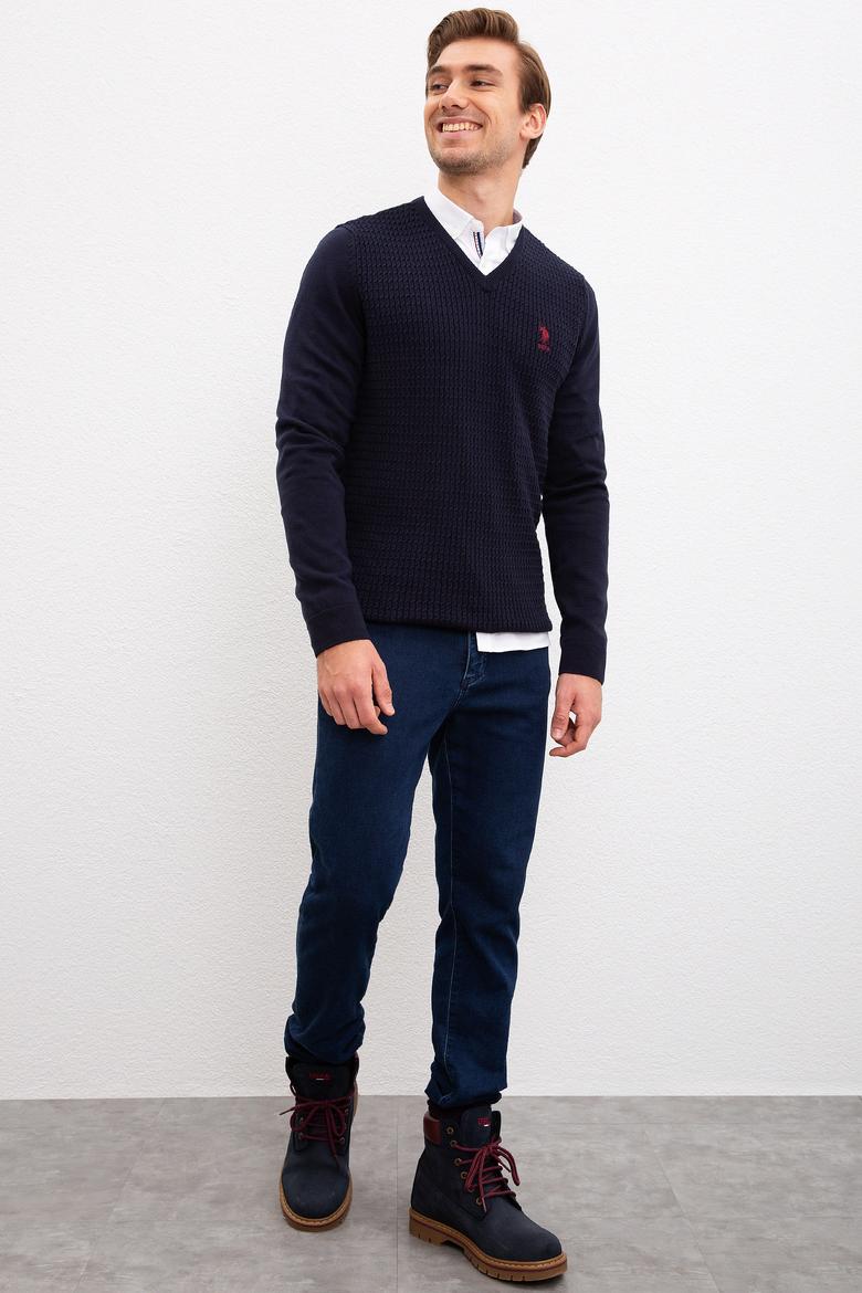 Erkek Lacivert V Yaka Basic Triko Kazak - 50210287003