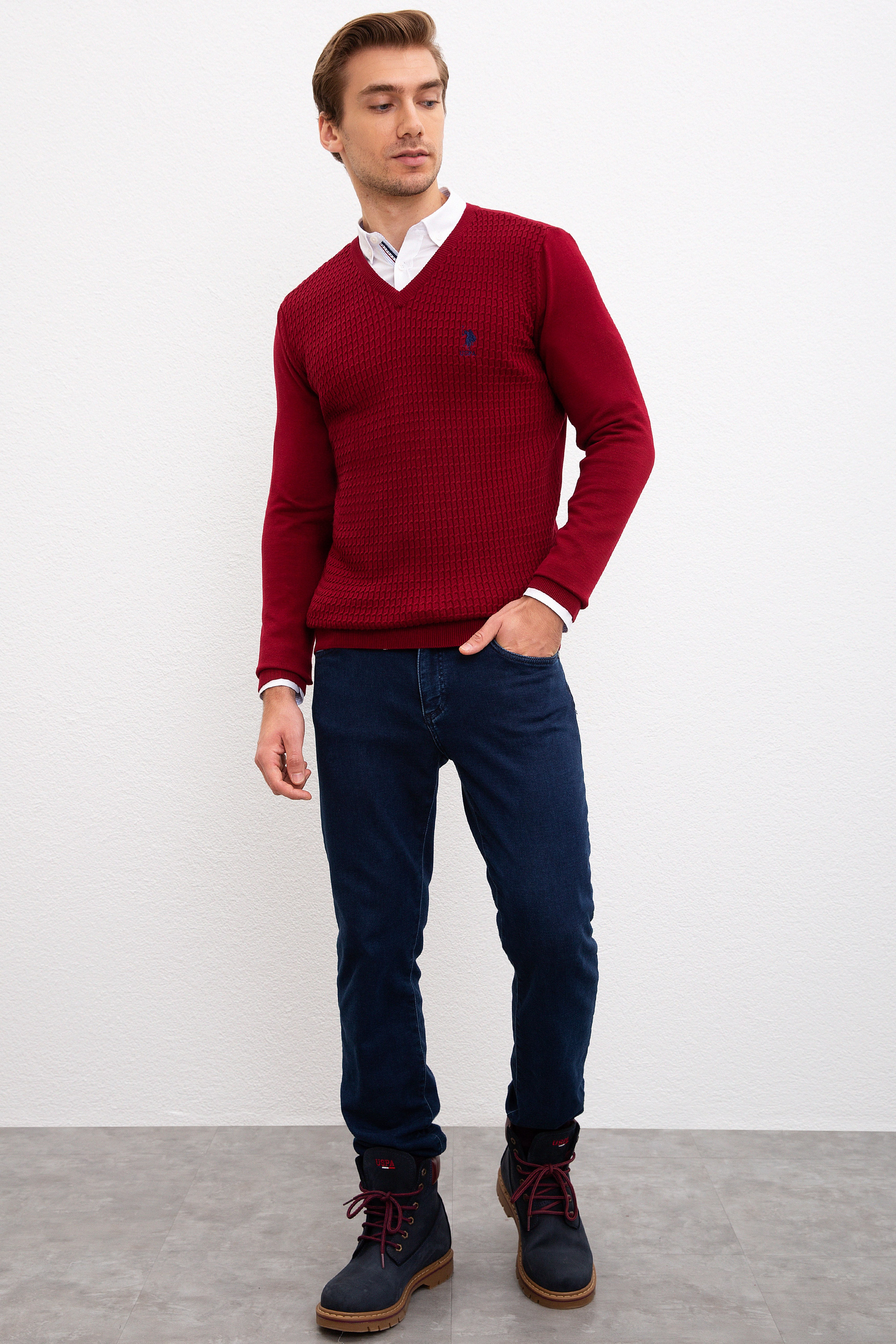 Erkek Bordo Basic Kazak - Image 4