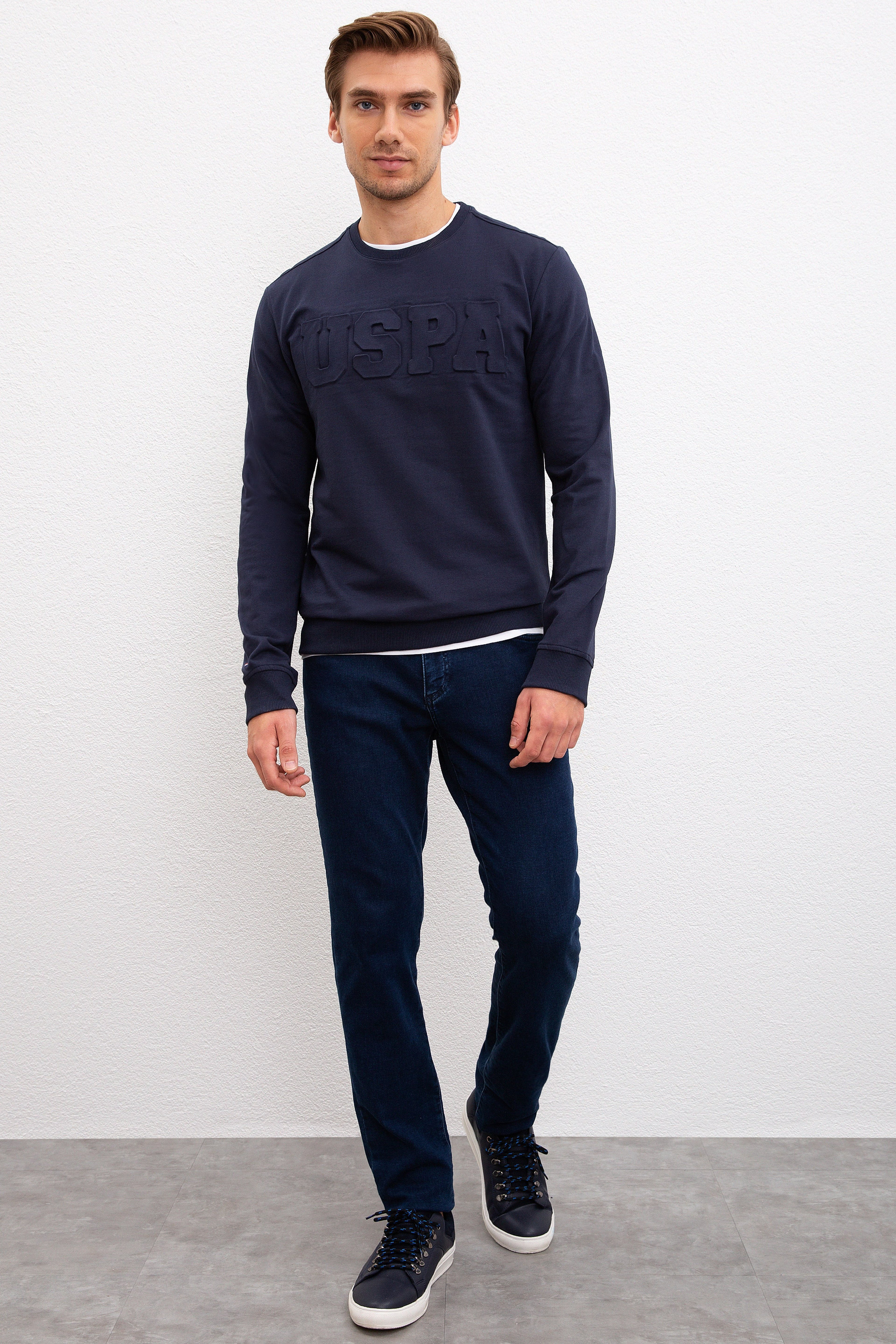 Erkek Lacivert Bisiklet Yaka Sweatshirt Basic