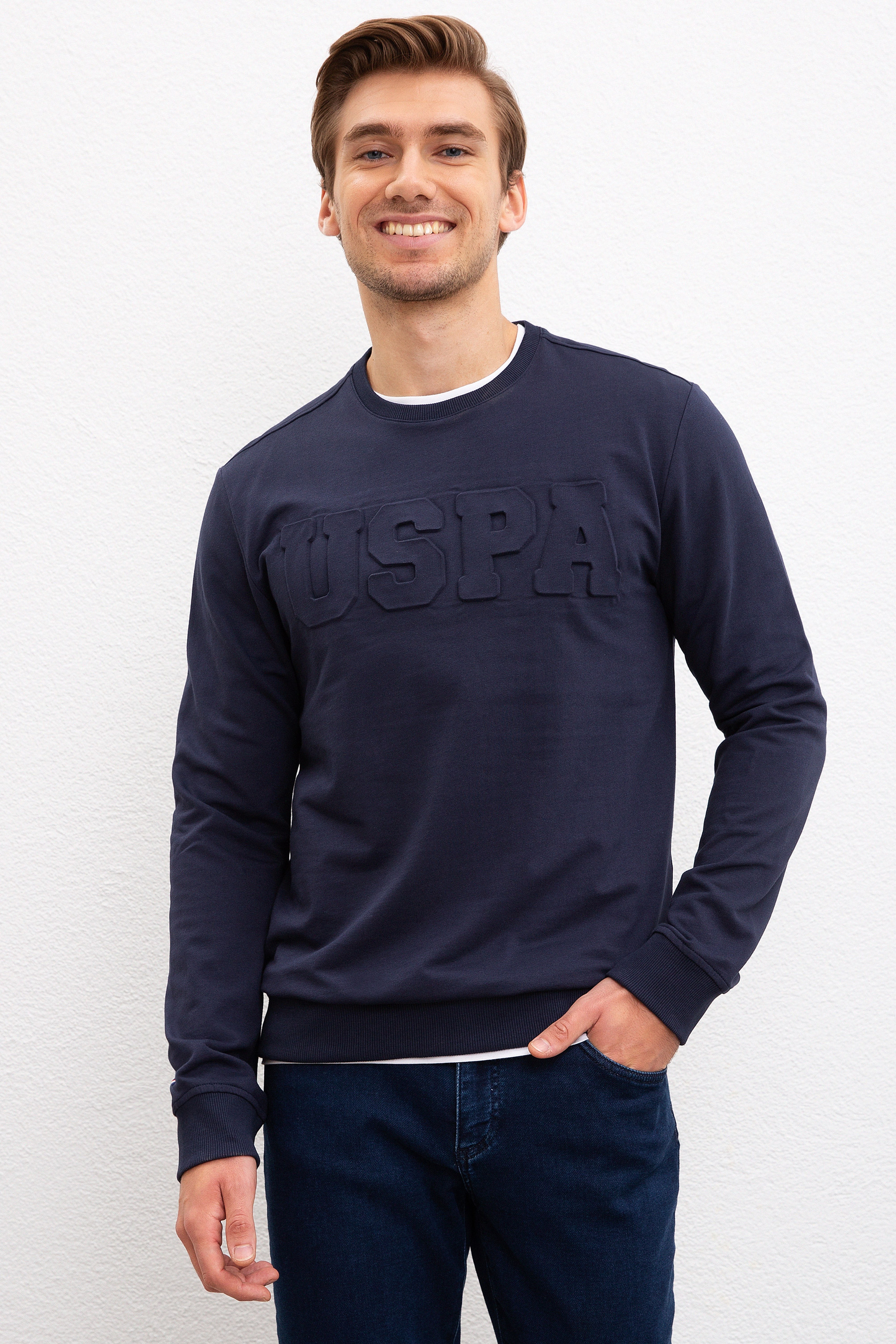 Erkek Lacivert Bisiklet Yaka Sweatshirt Basic