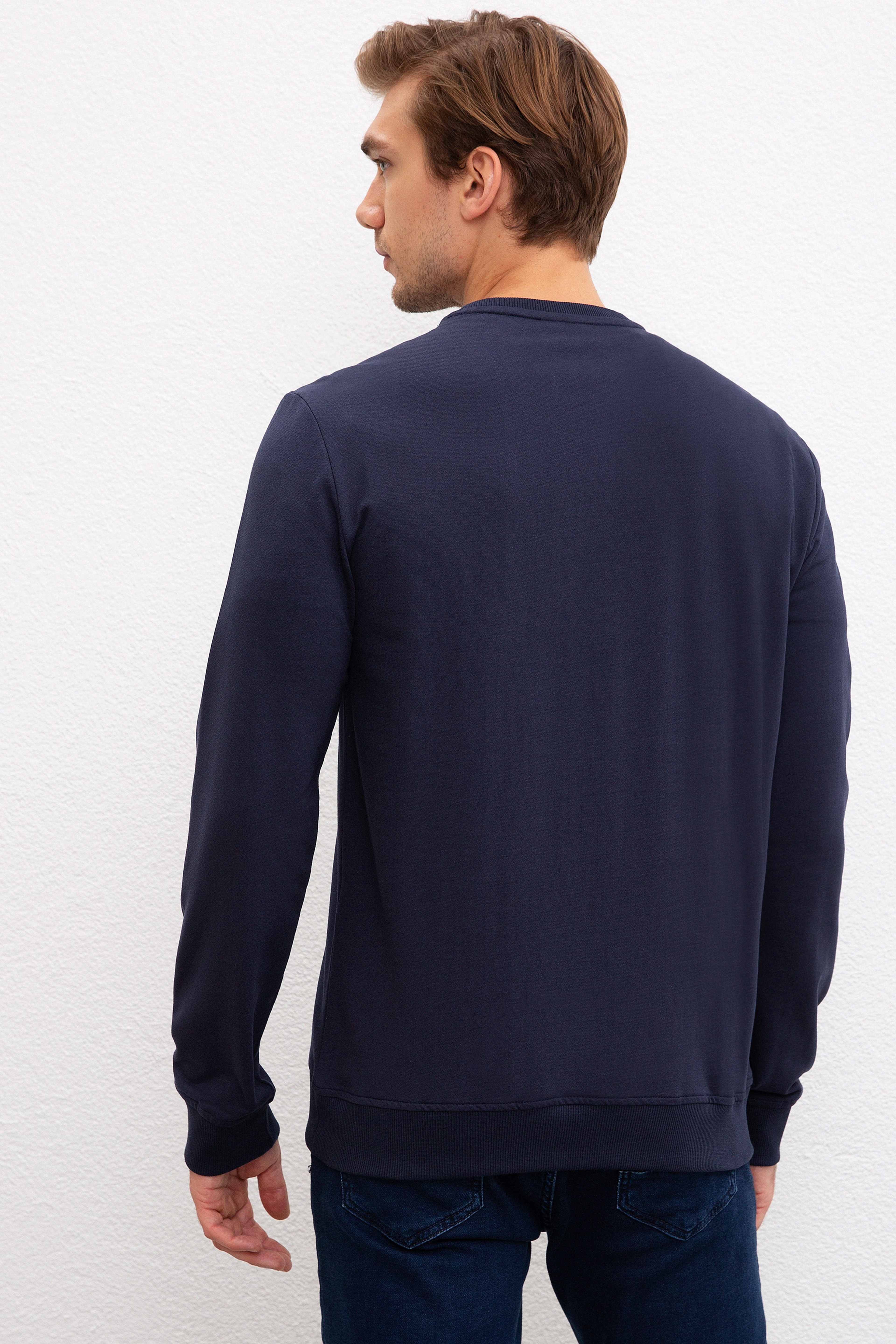 Erkek Lacivert Bisiklet Yaka Sweatshirt Basic