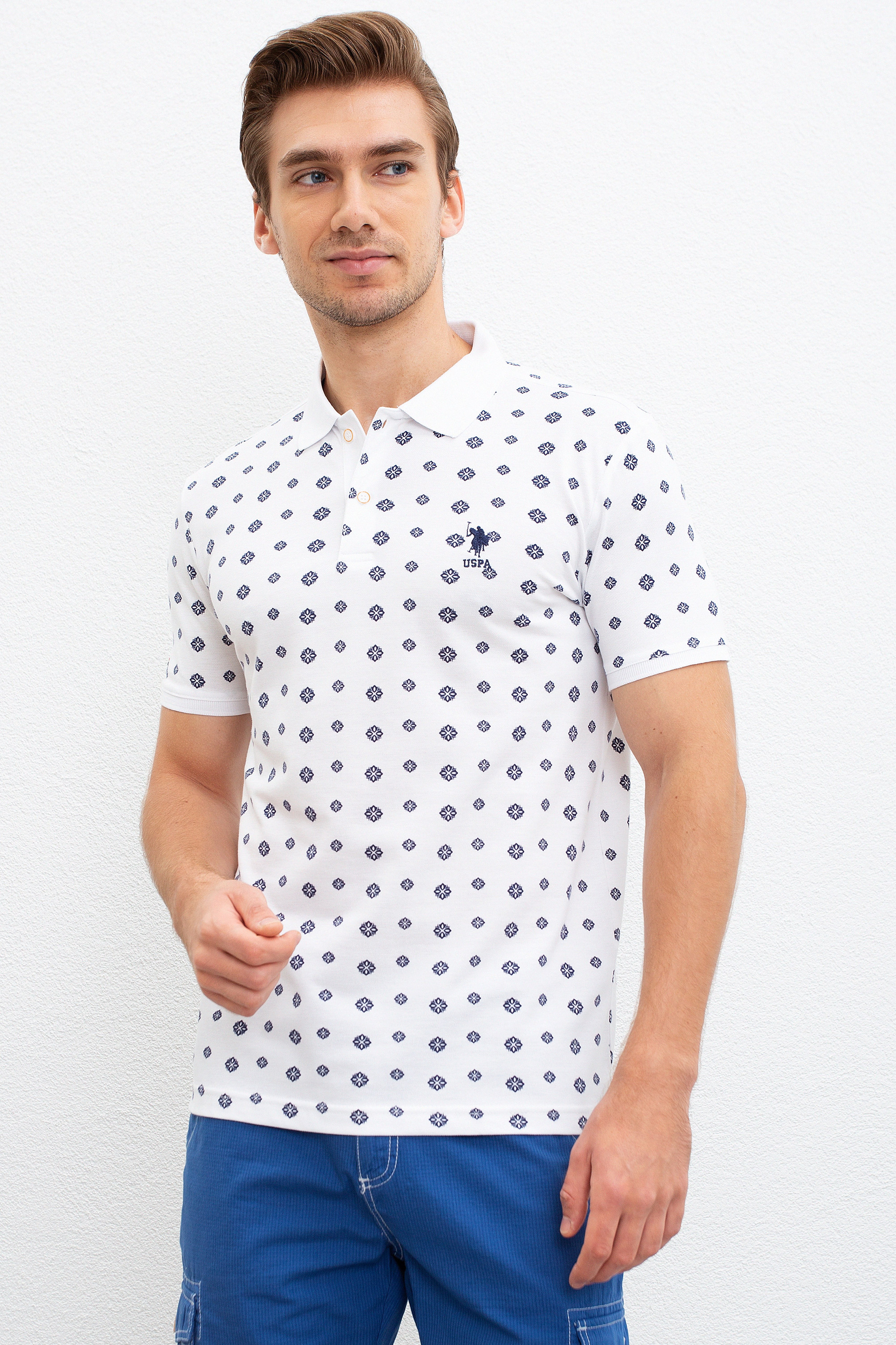 Erkek Beyaz Polo Yaka T-Shirt - Image 1