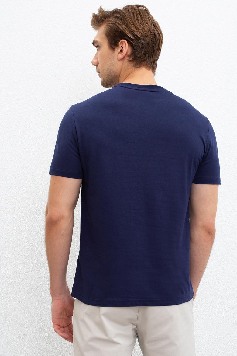 Erkek Lacivert Bisiklet Yaka T-Shirt - 50221091016