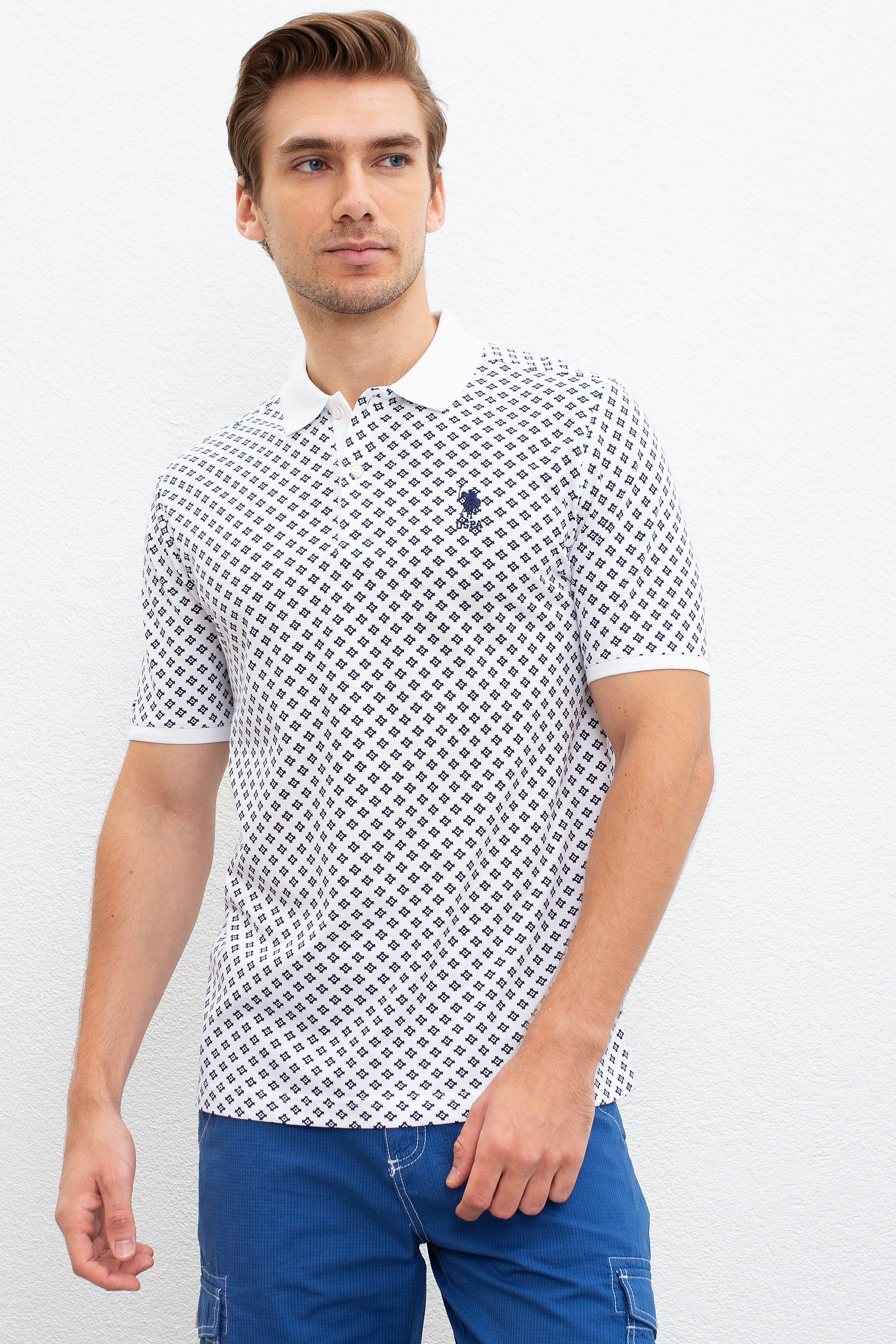 Erkek Beyaz Polo Yaka T-Shirt - Image 1
