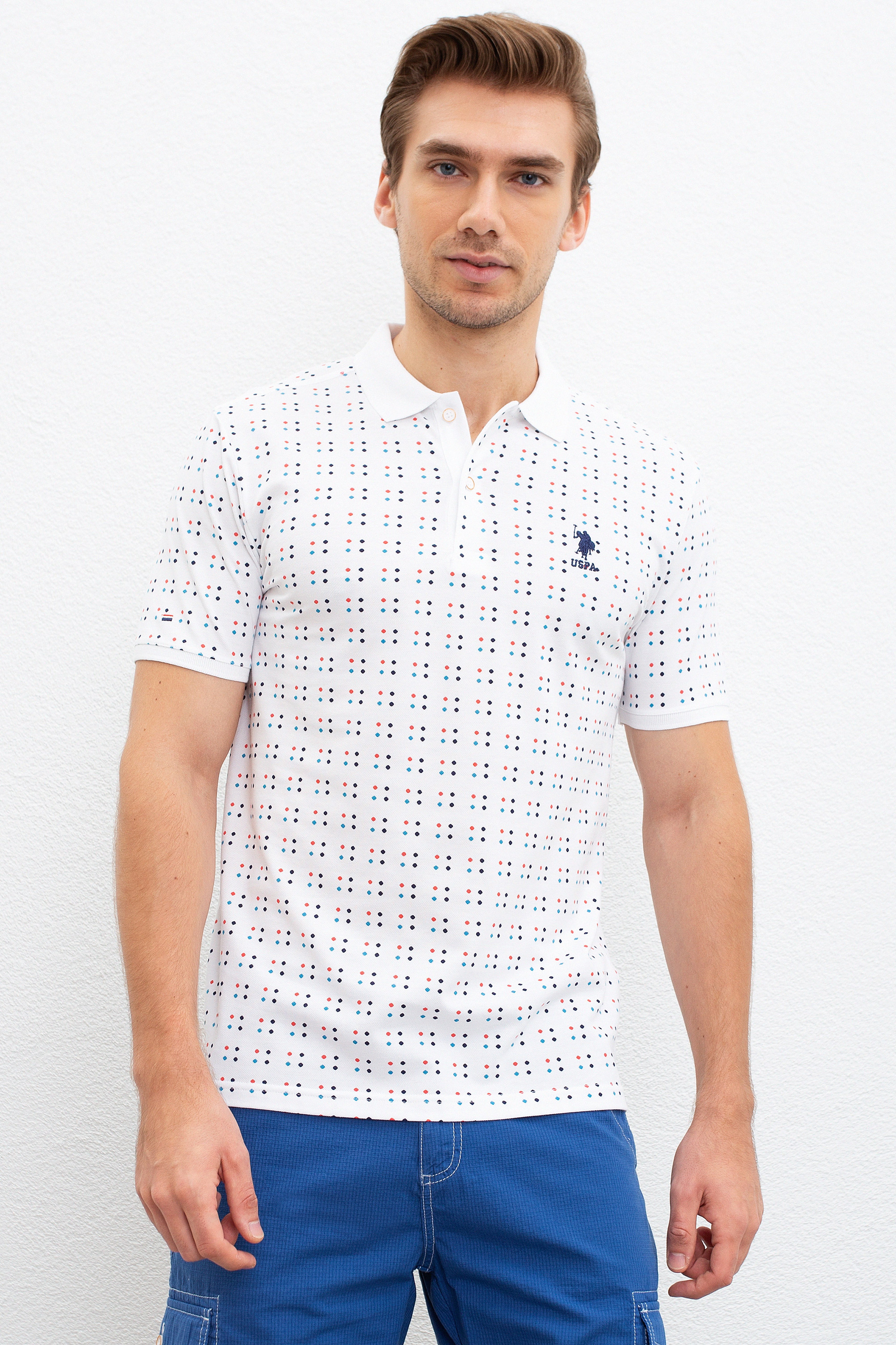 Erkek Beyaz Polo Yaka T-Shirt - Image 1