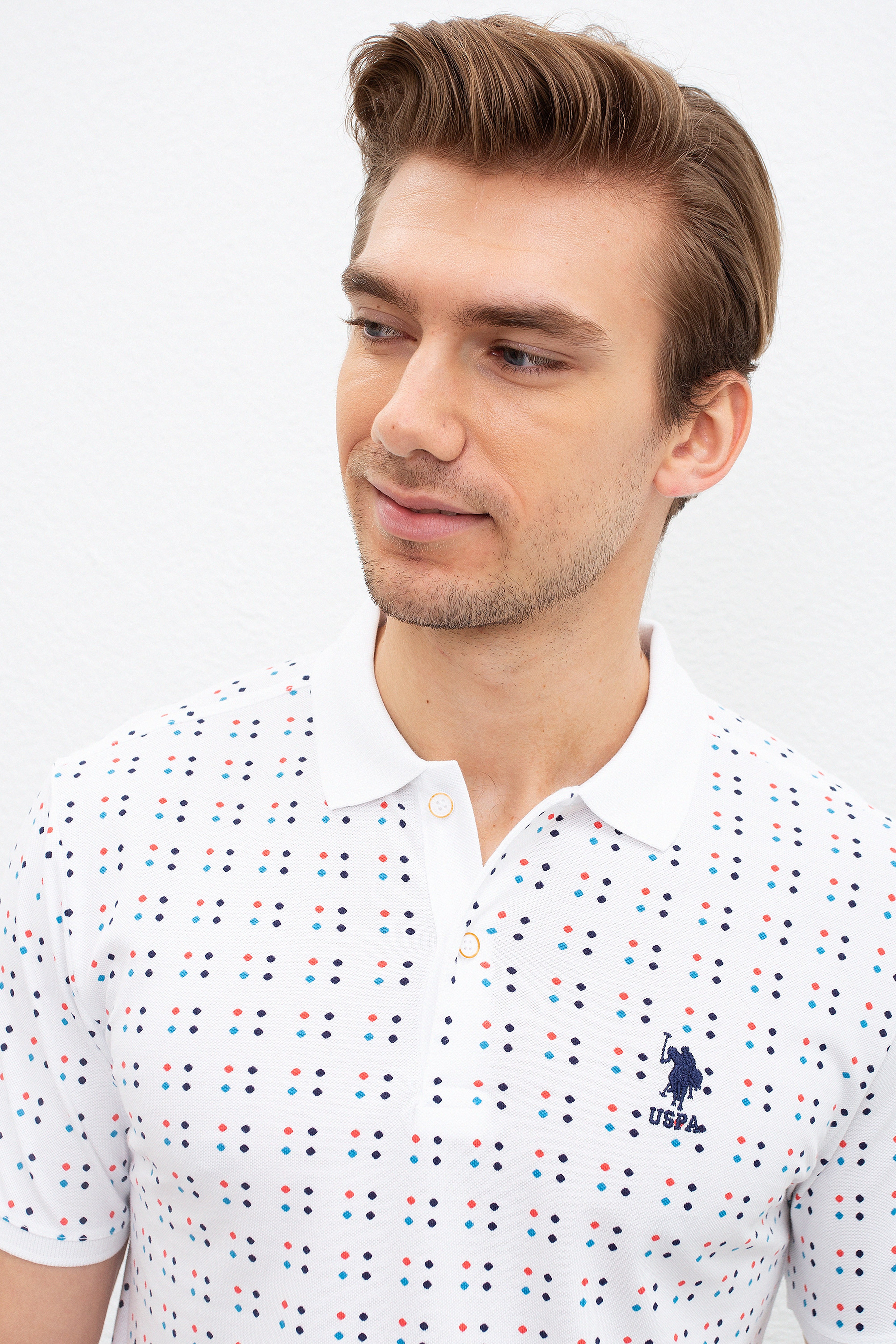 Erkek Beyaz Polo Yaka T-Shirt - Image 2