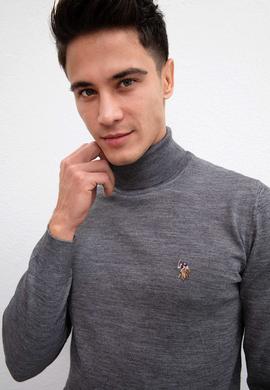 Erkek Gri Melanj Balıkçı Yaka Triko Kazak Basic - 50206744015