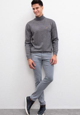 Erkek Gri Melanj Balıkçı Yaka Triko Kazak Basic - 50206744015