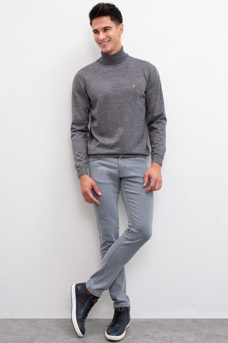 Erkek Gri Melanj Balıkçı Yaka Triko Kazak Basic - 50206744015