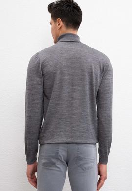 Erkek Gri Melanj Balıkçı Yaka Triko Kazak Basic - 50206744015