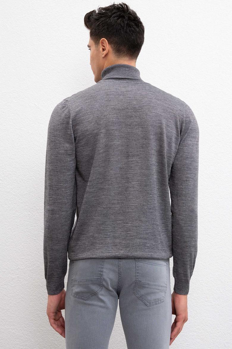 Erkek Gri Melanj Balıkçı Yaka Triko Kazak Basic - 50206744015